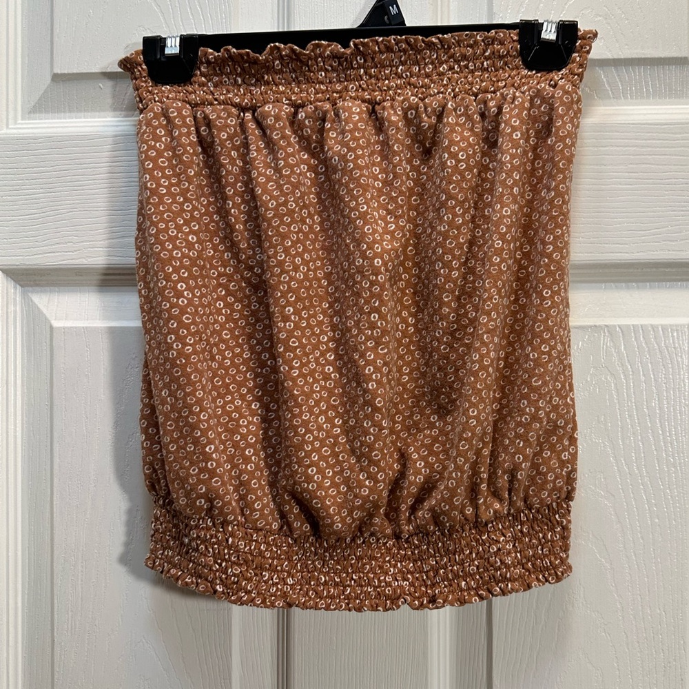 Anthropologie Rust Brown Printed Strapless Crop Top